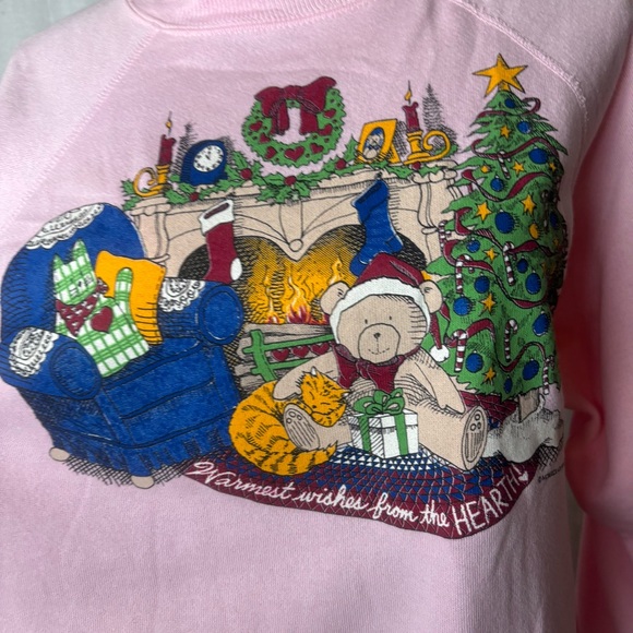 Vintage Air Waves Pink Sweatshirt Christmas Tree Bear Graphic Unisex XL - Picture 4 of 7